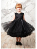 Black Satin Tulle V Back Pretty Flower Girl Dress